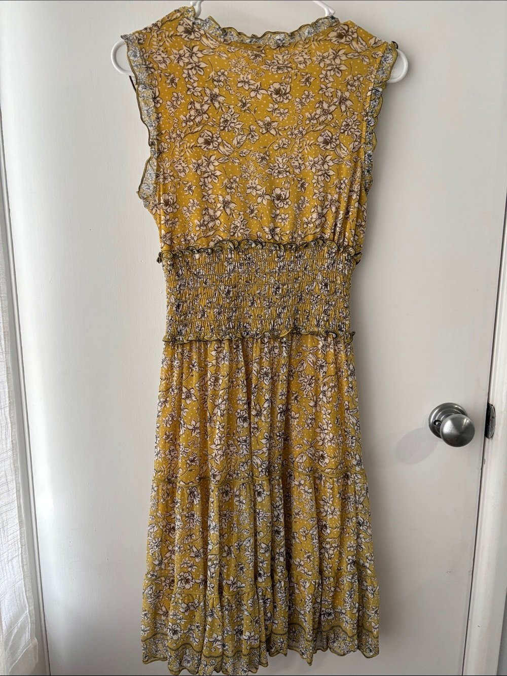 Max Studio Mustard Floral Smocked V-Neck Midi Dress - Picture 4 of 4